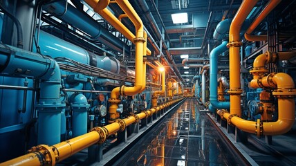 Inside a contemporary industrial power plant: apparatus, wires, and pipelines . - Powered by Adobe
