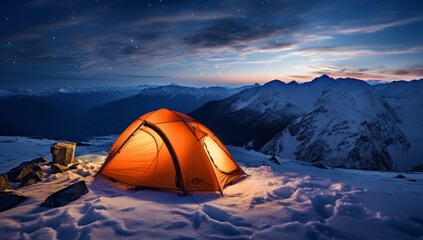 Tent on the Snowy Summit: A Cozy Shelter Amidst the Majestic White Wilderness