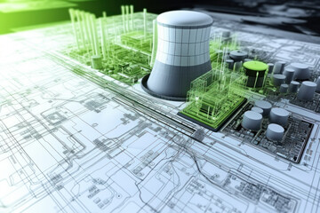 Nuclear power station design plans and 3D model