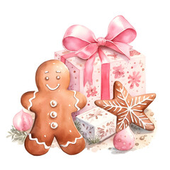 Watercolor Pink Christmas Ginger Bread Cookies