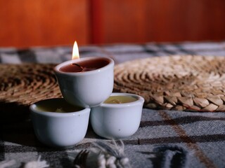 Tea light candles at dinner table