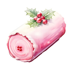 Watercolor Pink Christmas Yule log
