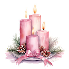 Watercolor Pink Christmas Candles