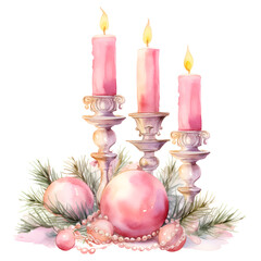 Watercolor Pink Christmas Candles