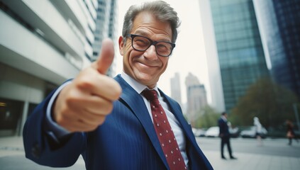 A Confident Businessman Giving a Thumbs Up