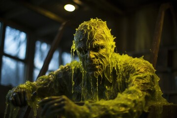 Lone Hero in a Mysterious Green Costume Defying the Zombie Apocalypse Generative AI