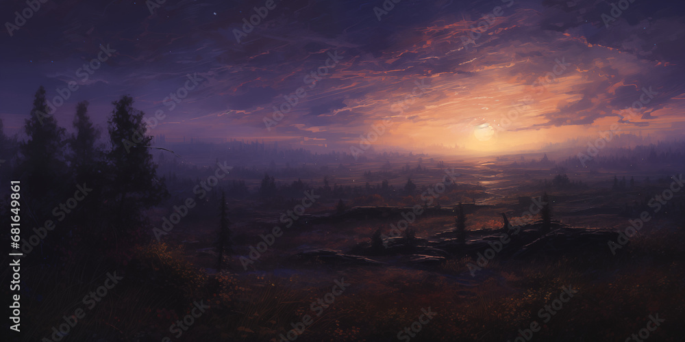 Canvas Prints darkened realistic sunset art