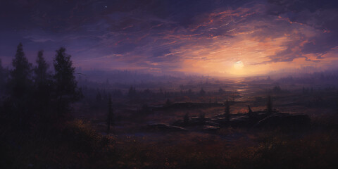 Darkened realistic sunset art