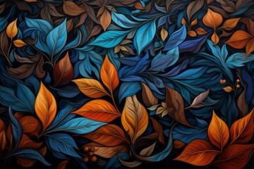 A Serene Symphony of Nature's Brushstrokes: Leaves Dancing on a Midnight Canvas