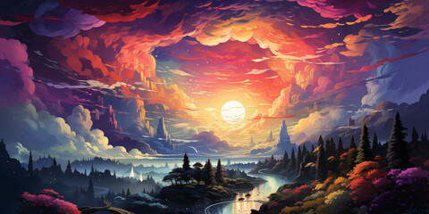 high detailed landscape with mountains