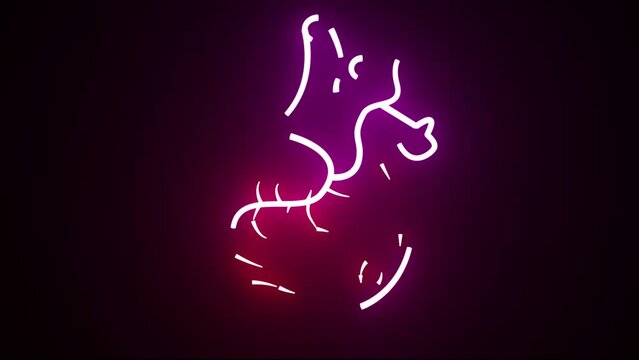 Glowing red and purple neon human heart animation. Human blood circulation system heartbeat anatomy animation concept