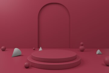Product podium in red room. Abstract modern vector rendering 3d shape for products display presentation.