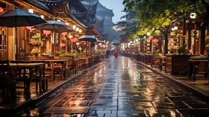 Fototapeta na wymiar Chinese night market street, vibrant and busy.