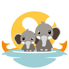 Naklejka premium Two baby Asian elephants are having fun playing in the water.