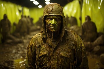 Obraz premium Last Soldier against Zombies Generative AI