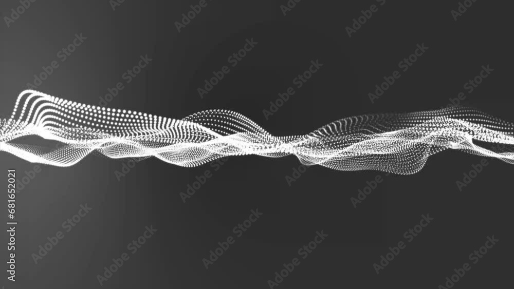 Poster flowing white dots on a black background. abstract digital particle and dot wave light abstract back