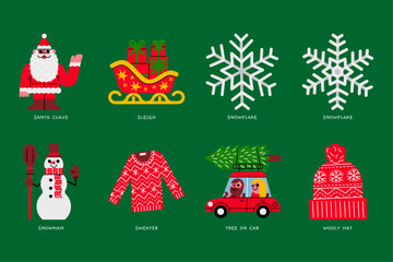 elements, decorative, festive, celebration, invitation, poster, season, merry, greeting, card, Santa Claus, Santa, Christmas, holiday, winter,  decor, vector, illustration, cartoon, design, character,