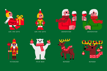 elements, decorative, festive, celebration, invitation, poster, season, merry, greeting, card, Santa Claus, Santa, Christmas, holiday, winter,  decor, vector, illustration, cartoon, design, character,