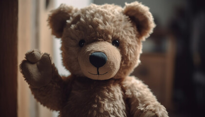 Cute teddy bear brings joy to child old fashioned celebration generated by AI