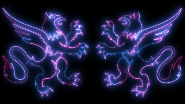 Gorgeous fiery and neon Double Dragon - 4k