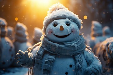 Charming snowman heralds Christmas celebration holiday cheer - obrazy, fototapety, plakaty