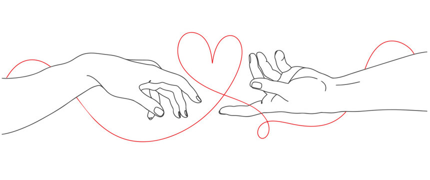 Two hand with two heart line art style vector illustration. Valentine day clip art