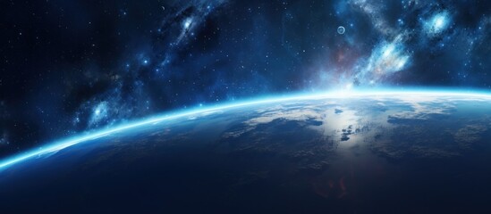 Amazing panorama of Space scene with planets, stars and galaxies background. AI generated