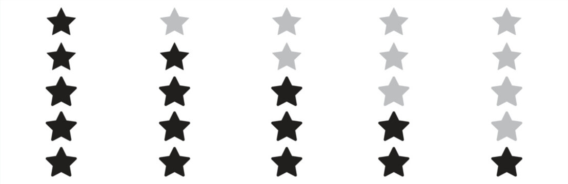 Five stars rating sign and symbol. Customer review or feedback icon. Five stars rating icon. Vector illustration.