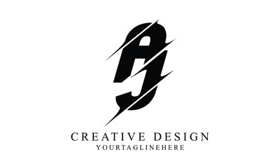 AJ black swoosh minimal creative modern brand logo design.
