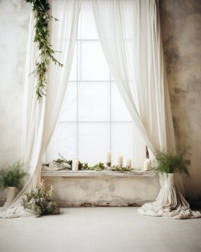 Simple and Clean Boho Christmas Studio Backdrop. Creative minimalist holiday background.