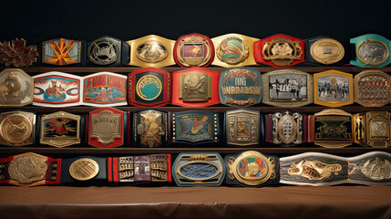 Fototapeta premium Wrestling titles displayed on a wall