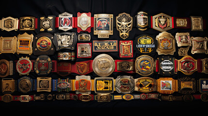Collection of professional wrestling championship titles - obrazy, fototapety, plakaty