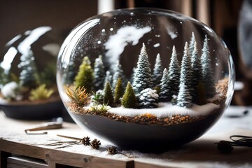 an old globe into spherical terrariums for fake snow