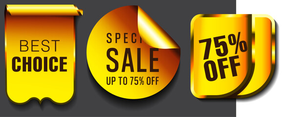 Gold Price Realistic Tag Design Set. Banner, tag, label, poster Vector illustration