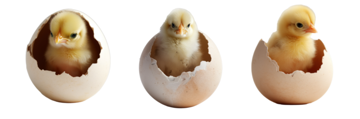 A chick hatches from an egg, different versions, isolated