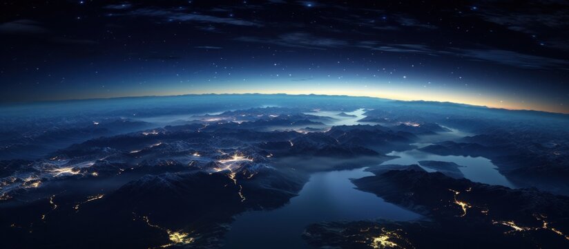 Landscape of Earth at night aerial top view from space. AI generated image