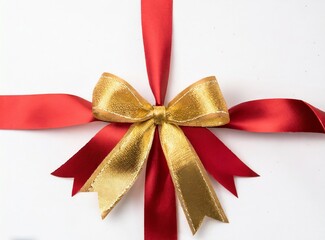 Red and gold ribbon and bow isolated on white background
