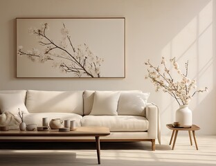 white sofa with flowers stand on end table and chairs in modern living room Generative Ai