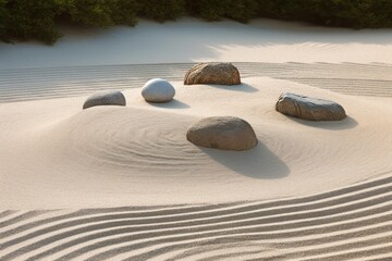 Fototapeta na wymiar Zen garden sand. Spa nature summer zen meditation stone. Generate Ai