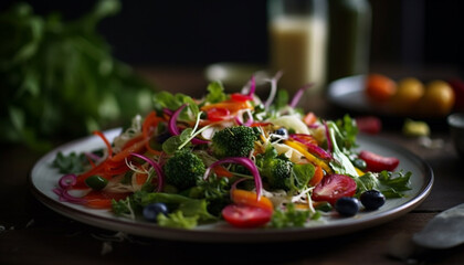 Healthy salad with fresh vegetables and olive oil dressing generated by AI