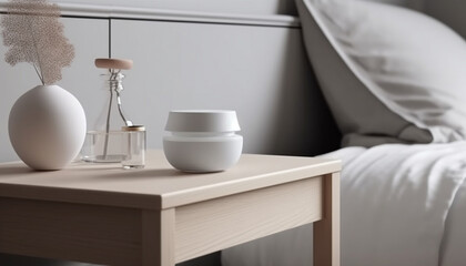 Comfortable bedding on modern bed in clean, elegant bedroom generated by AI