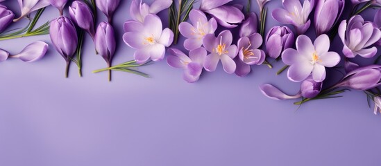 Beautiful purple crocus blossoms flowers isolated purple background. AI generated image