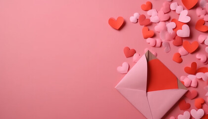 Love levitates in heart shaped origami on pink abstract backdrop generated by AI