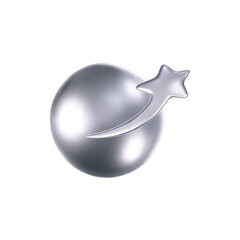 3d chrome galaxy planet icon with stars in y2k style isolated on white background. Render of 3d silver metal planet emoji with shiny gradient effect. 3d vector y2k illustration. - obrazy, fototapety, plakaty