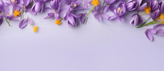 Beautiful purple crocus blossoms flowers isolated purple background. AI generated image