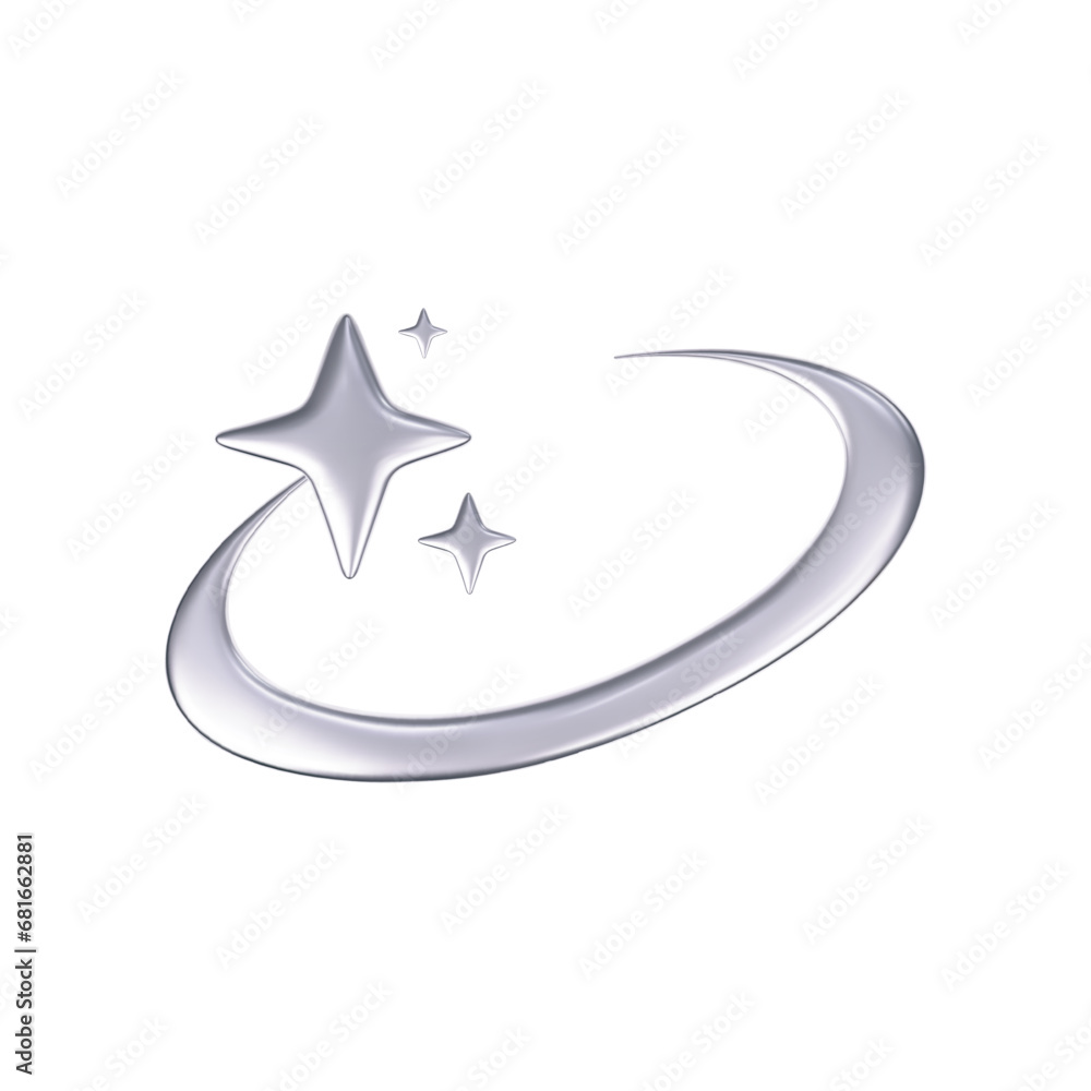 Wall mural 3d chrome falling or flying star in y2k futuristic style isolated on white background. render 3d cyb