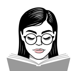 Young lady reading book. Portrait model for design