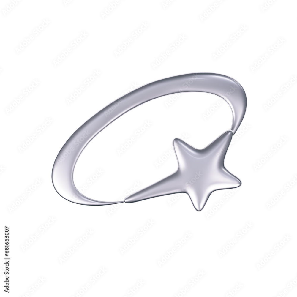 Canvas Prints 3d chrome falling or flying star in y2k futuristic style isolated on white background. render 3d cyb