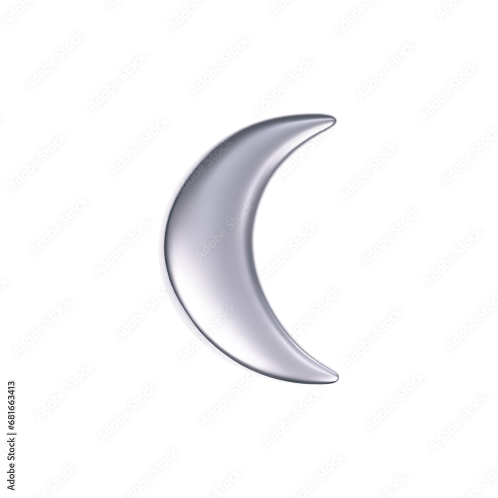 Canvas Prints 3d chrome moon icon in y2k futuristic style isolated on white background. render 3d cyber silver met