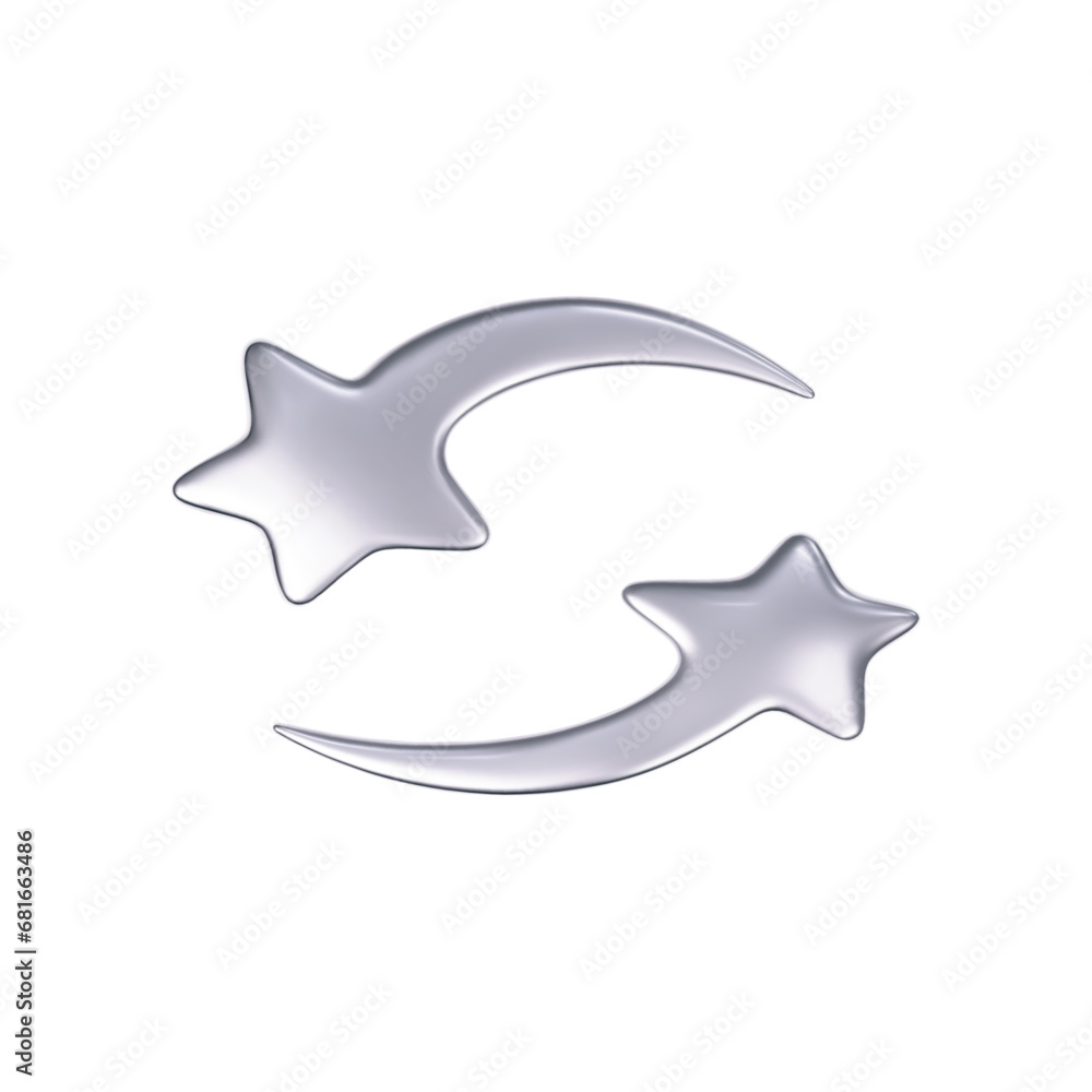 Canvas Prints 3d chrome falling or flying star in y2k futuristic style isolated on white background. render 3d sil